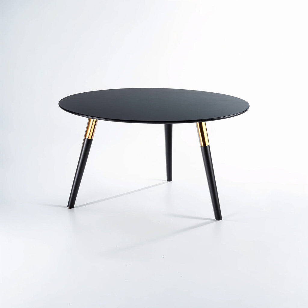 Black Oak Veneer Wooden Top Coffee Table With Gold Trim & Angled Legs, Nostra