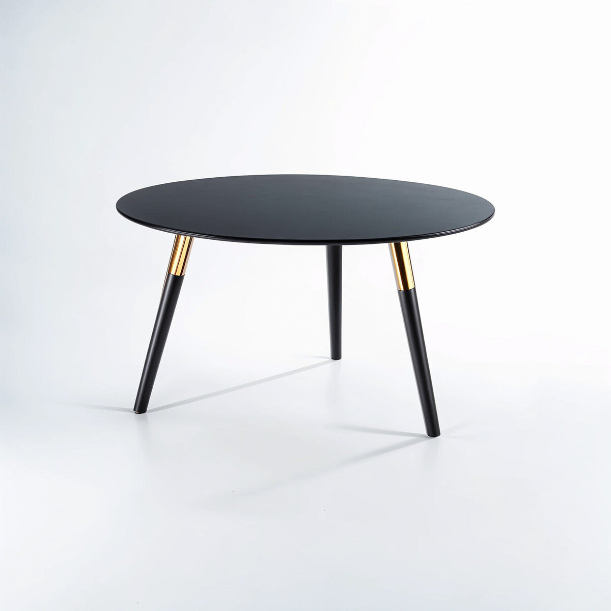 Black Oak Veneer Wooden Top Coffee Table With Gold Trim & Angled Legs, Nostra