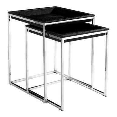 Nest Of 2 Shark Skin Top Nesting Tables With Stainless Steel Frame, Pacific