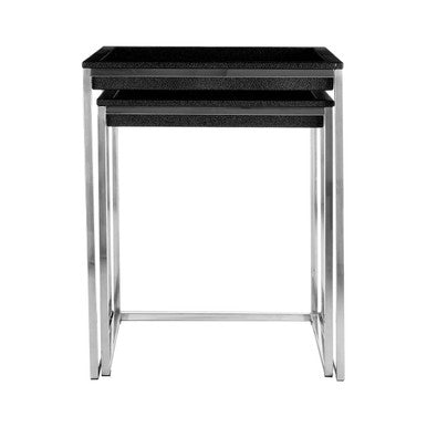 Nest Of 2 Shark Skin Top Nesting Tables With Stainless Steel Frame, Pacific