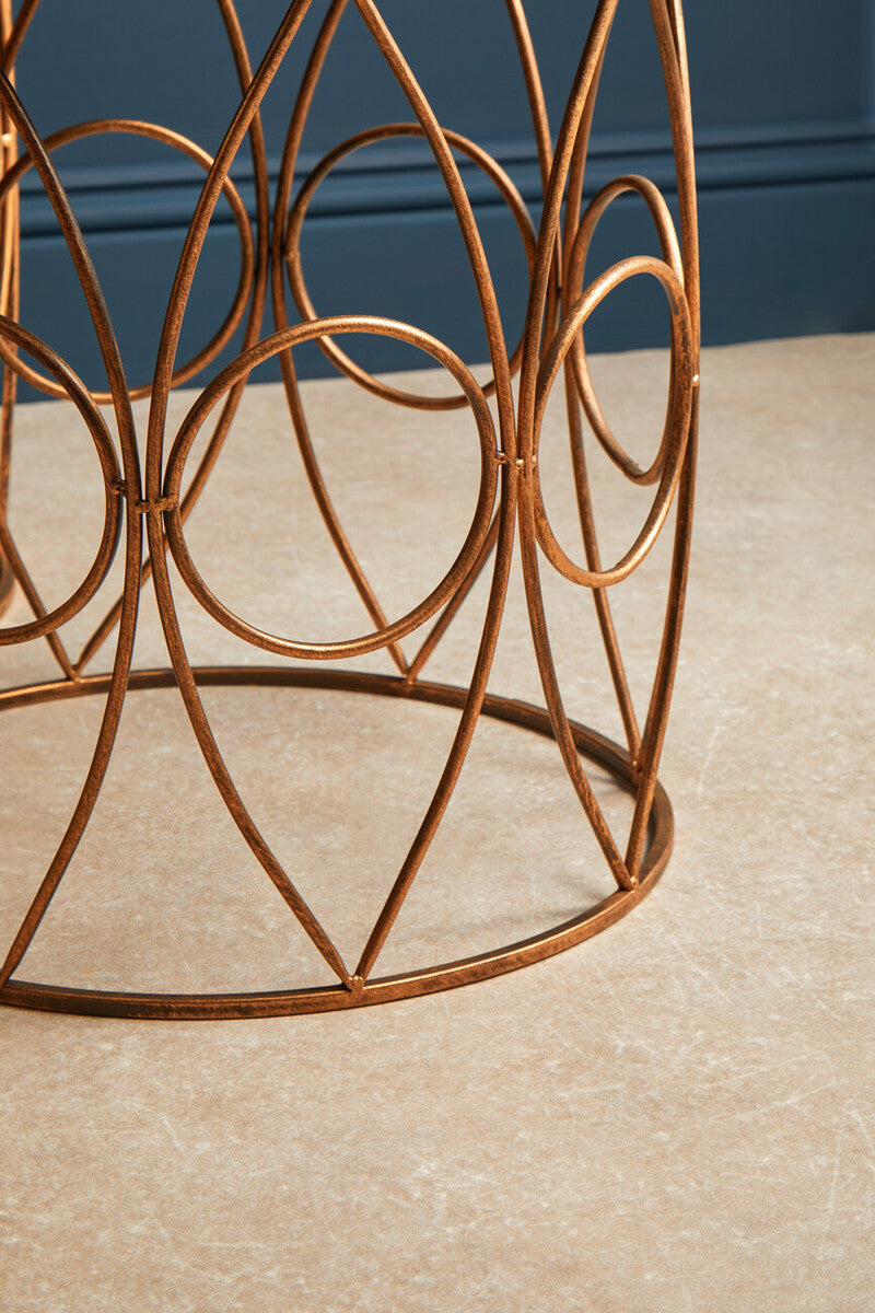 Set Of 2 Antique Frame Side Tables With Round Mirrored Top, Avantis