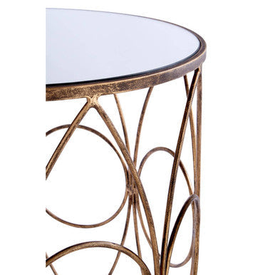 Set Of 2 Antique Frame Side Tables With Round Mirrored Top, Avantis