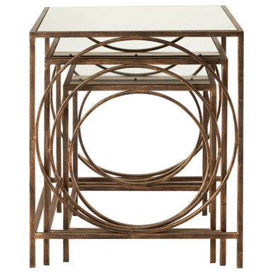Mirrored Glass Top Nest Of 3 Tables With Bronze Metal Frame, Avantis