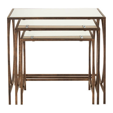 Mirrored Glass Top Nest Of 3 Tables With Bronze Metal Frame, Avantis