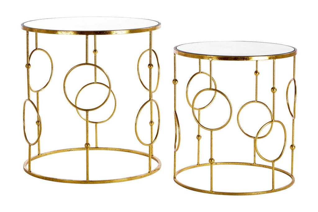 Set Of 2 Gold Metal Tables With Mirrored Glass Top, Avantis