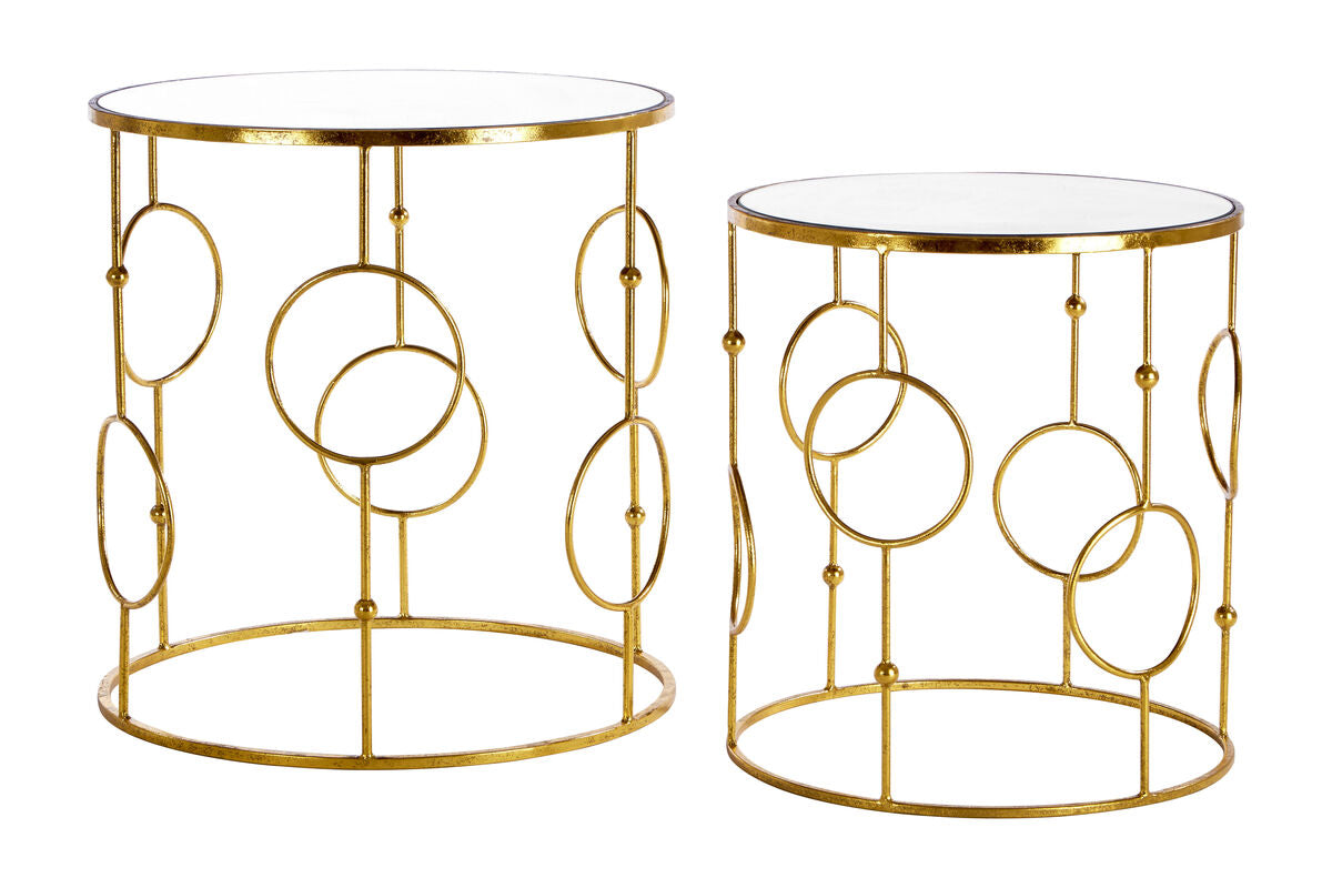 Set Of 2 Gold Metal Tables With Mirrored Glass Top, Avantis