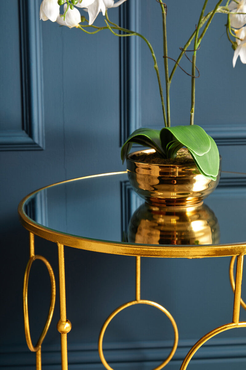 Set Of 2 Gold Metal Tables With Mirrored Glass Top, Avantis