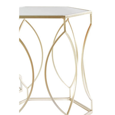 Set Of 2 Hexagon Gold Champagne Frame Side Tables With Mirrored Glass Top, Avantis