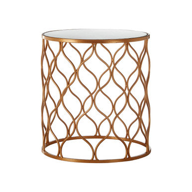 Set Of 2 White Mirrored Top & Gold Copper Base Tables, Avantis