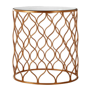 Set Of 2 White Mirrored Top & Gold Copper Base Tables, Avantis