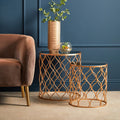Set Of 2 White Mirrored Top & Gold Copper Base Tables, Avantis
