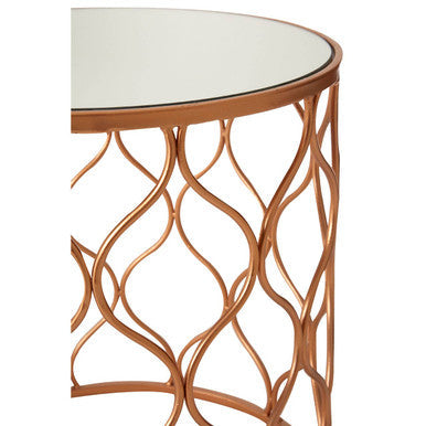 Set Of 2 White Mirrored Top & Gold Copper Base Tables, Avantis