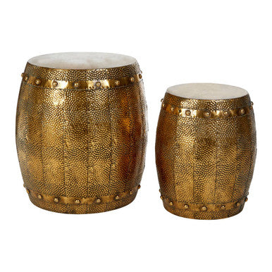 Reza Set Of 2 Hammered Drum Stools & Tables