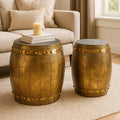 Reza Set Of 2 Hammered Drum Stools & Tables