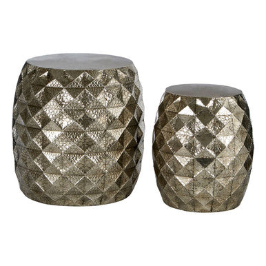 Reza Set Of 2 Silver Textured Stools & Tables