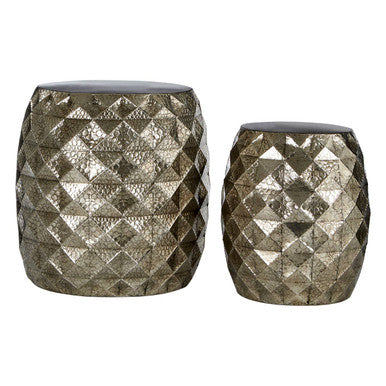 Reza Set Of 2 Silver Textured Stools & Tables