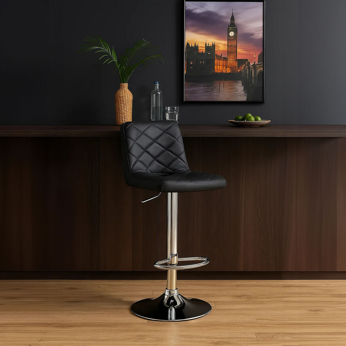 Tara Grey Leather Bar Chair