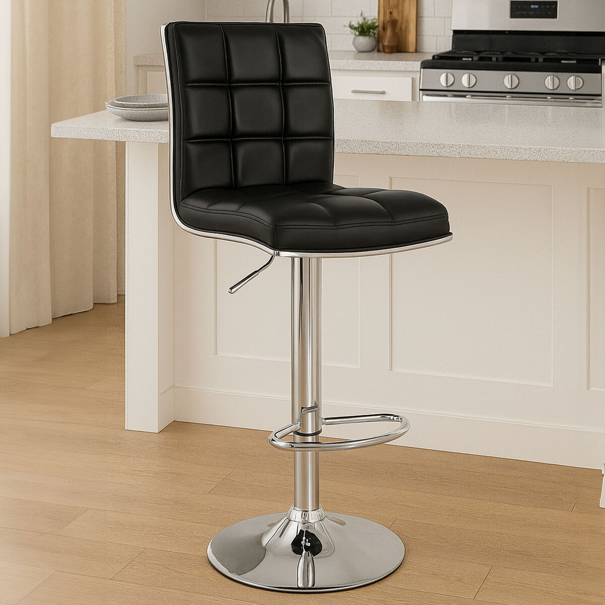 Tavor Black Leather Bar Chair