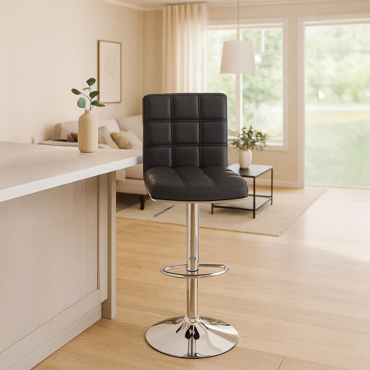 Tavor Grey Leather Bar Chair