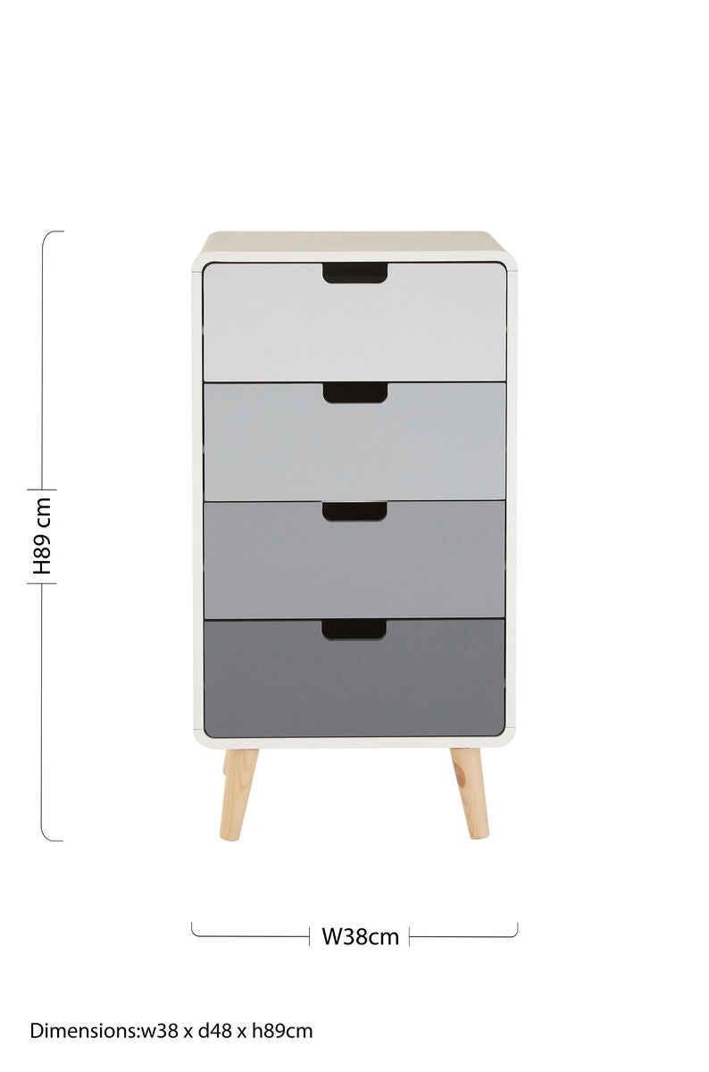 Milo 4 Drawer Rubberwood Grey Contemporary Cabinet