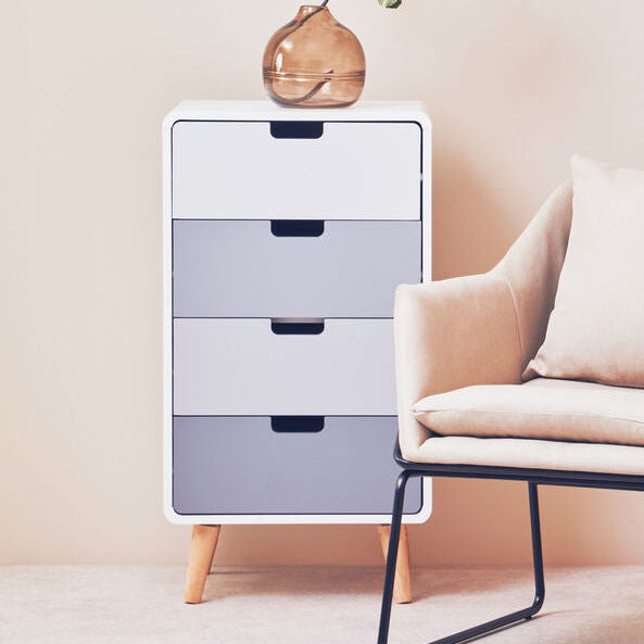 Milo 4 Drawer Rubberwood Grey Contemporary Cabinet
