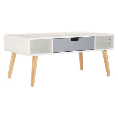 Scandinavian Style Grey White Wooden Coffee Table With Drawer & Open Shelves, Milo