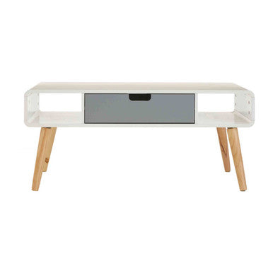 Scandinavian Style Grey White Wooden Coffee Table With Drawer & Open Shelves, Milo