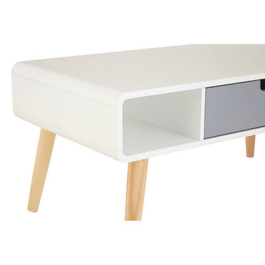 Scandinavian Style Grey White Wooden Coffee Table With Drawer & Open Shelves, Milo