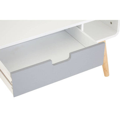 Scandinavian Style Grey White Wooden Coffee Table With Drawer & Open Shelves, Milo