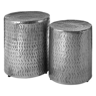 Templar Set Of 2 Nickel Side Tables & Stools