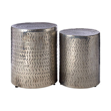 Templar Set Of 2 Nickel Side Tables & Stools