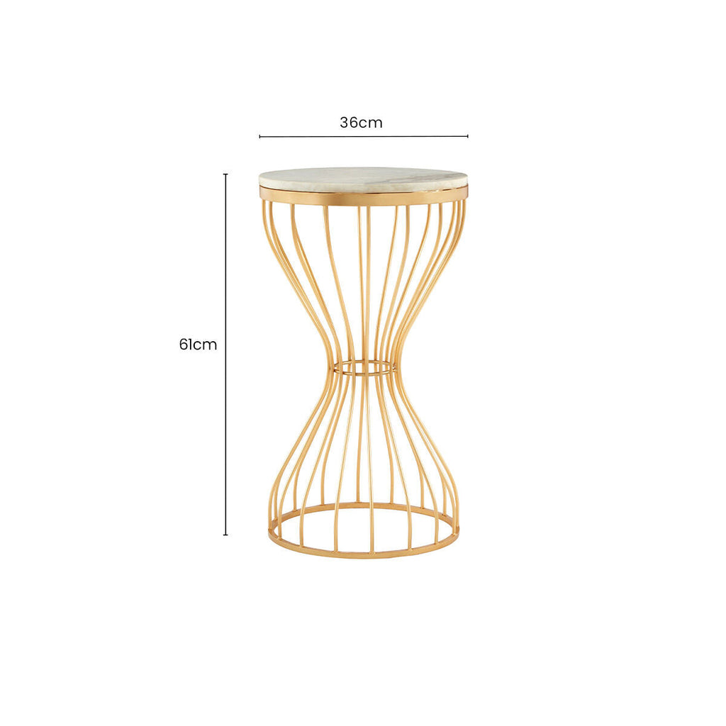 Templar White Marble & Gold Base Round Side Table