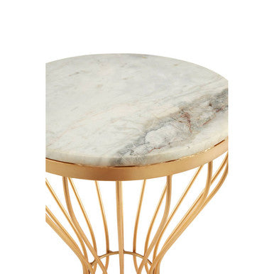 Templar White Marble & Gold Base Round Side Table