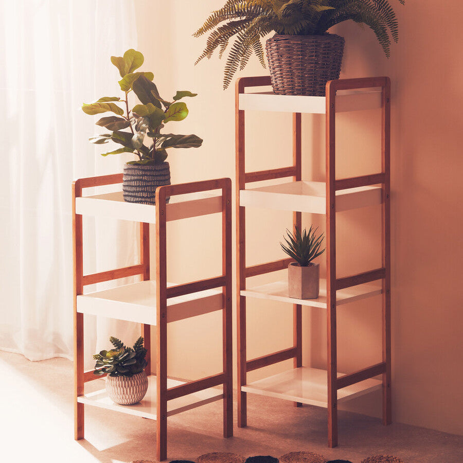 Nostra Three Tiered White & Natural Shelf Unit