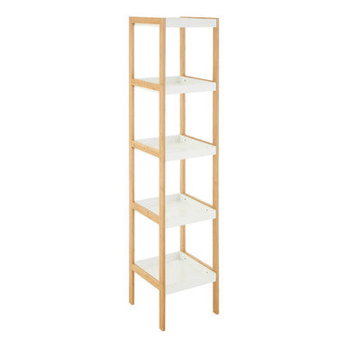 Nostra Five Tiered White & Natural Shelf Unit