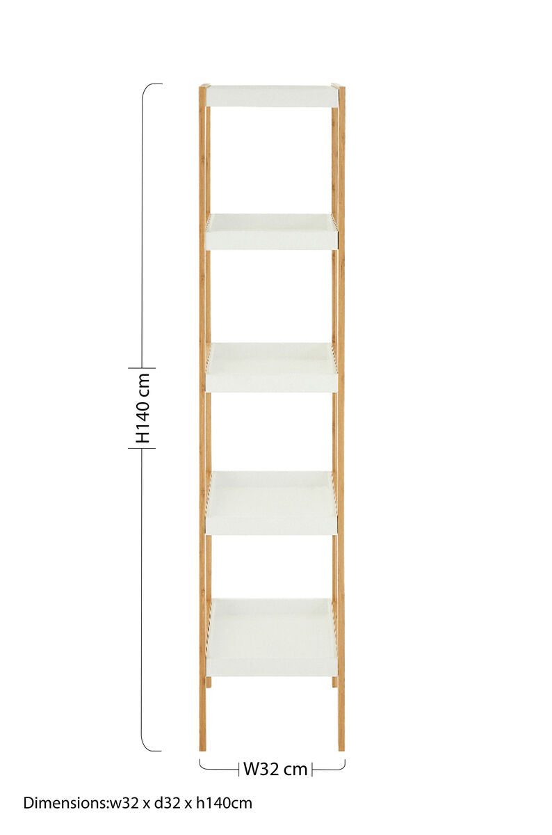 Nostra Five Tiered White & Natural Shelf Unit