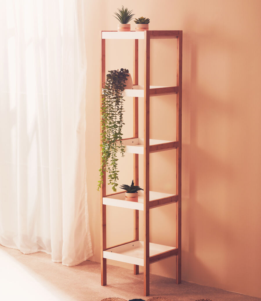 Nostra Five Tiered White & Natural Shelf Unit