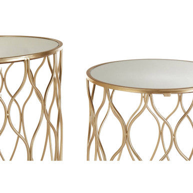 Set Of 2 Mirrored Glass Top Side Tables With Gold Metal Frame, Arcana