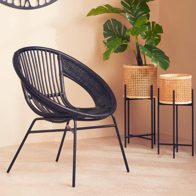 Lagom Black Natural Rattan & Iron Black Chair