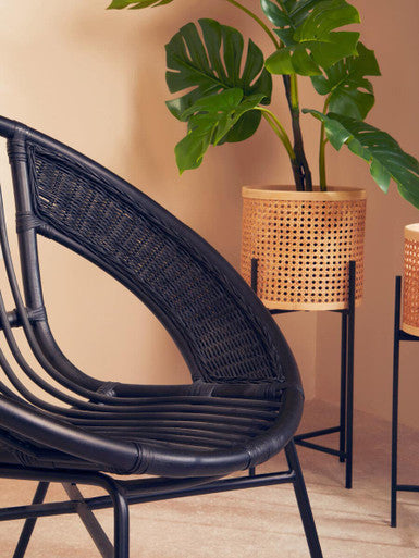 Lagom Black Natural Rattan & Iron Black Chair
