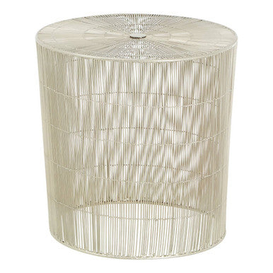 Silver Pewter-Finish Iron Cage Side Table With Concentric Circle Design, Templar