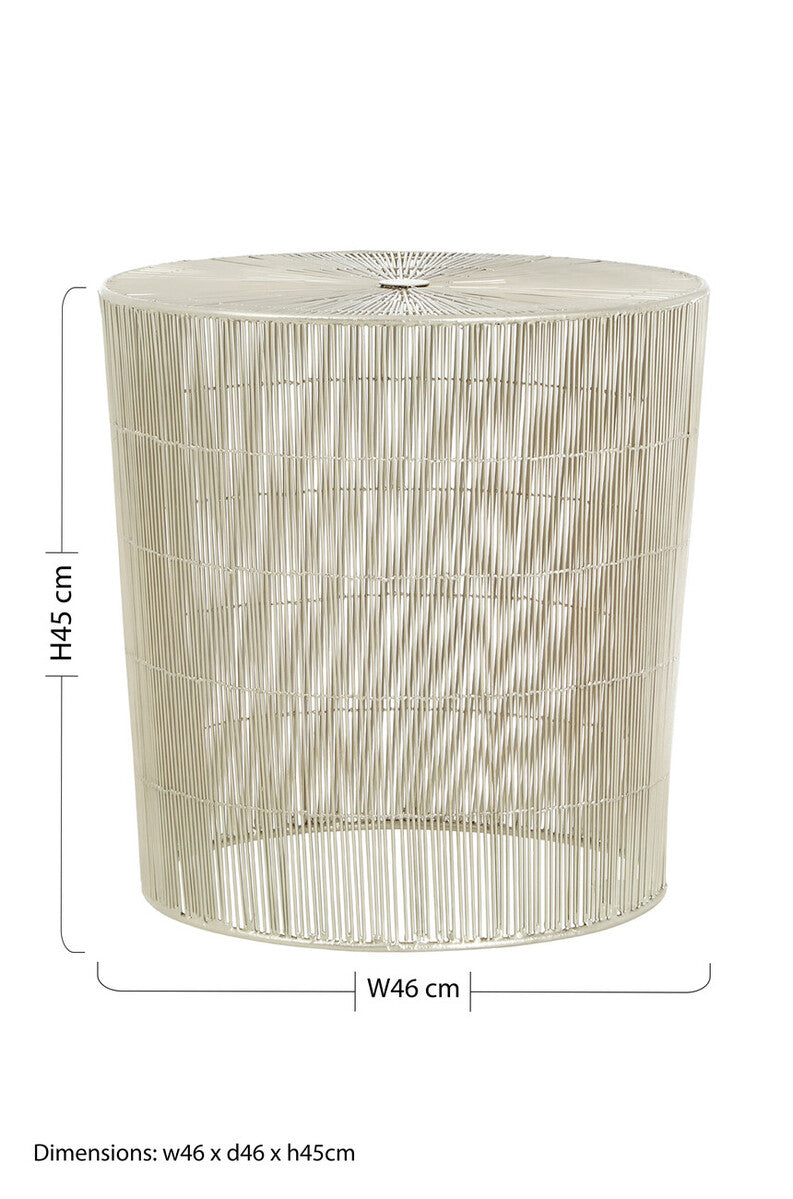 Silver Pewter-Finish Iron Cage Side Table With Concentric Circle Design, Templar