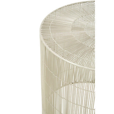 Silver Pewter-Finish Iron Cage Side Table With Concentric Circle Design, Templar