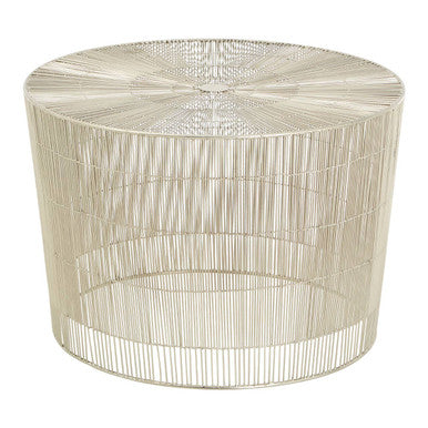 Silver Pewter-Finish Round Cage Side Table With Concentric Circle Design, Templar