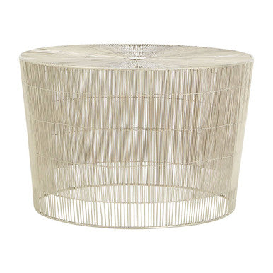 Silver Pewter-Finish Round Cage Side Table With Concentric Circle Design, Templar