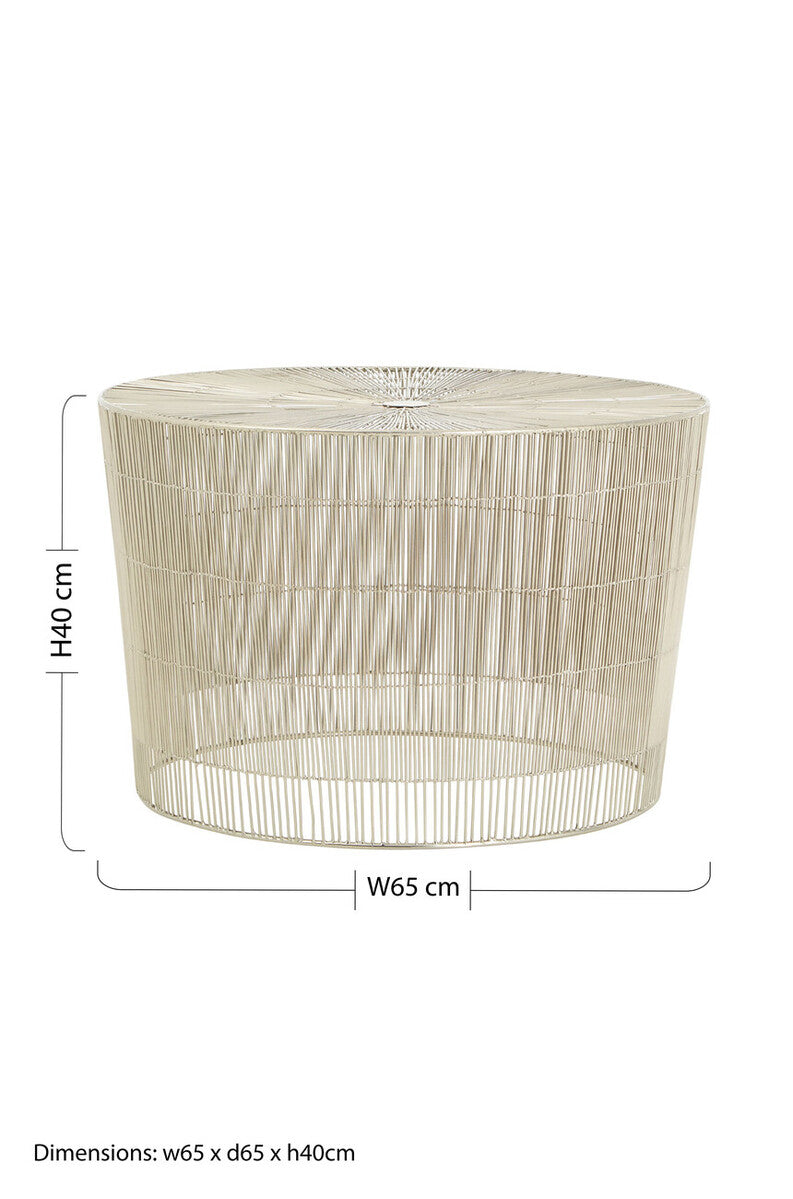 Silver Pewter-Finish Round Cage Side Table With Concentric Circle Design, Templar