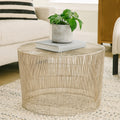 Silver Pewter-Finish Round Cage Side Table With Concentric Circle Design, Templar