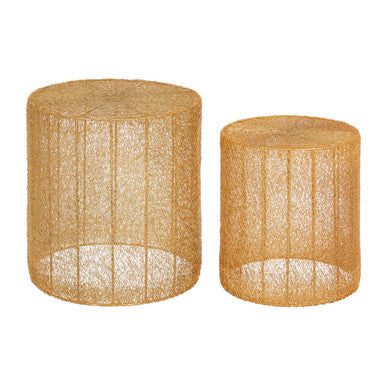 Set Of 2 Gold Open Weave Mesh Round Side Tables, Templar