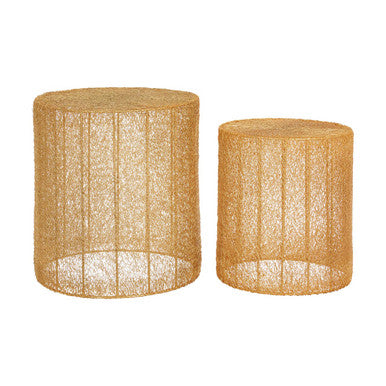 Set Of 2 Gold Open Weave Mesh Round Side Tables, Templar