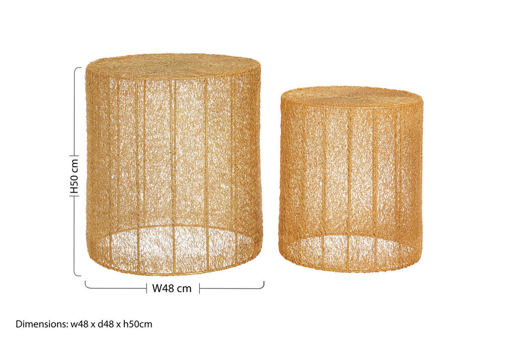 Set Of 2 Gold Open Weave Mesh Round Side Tables, Templar